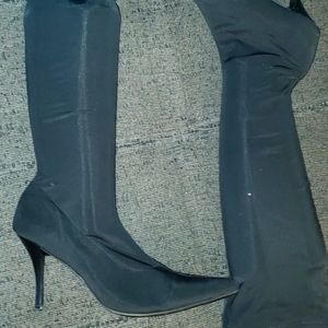 Trendy black stilleto stretch heels